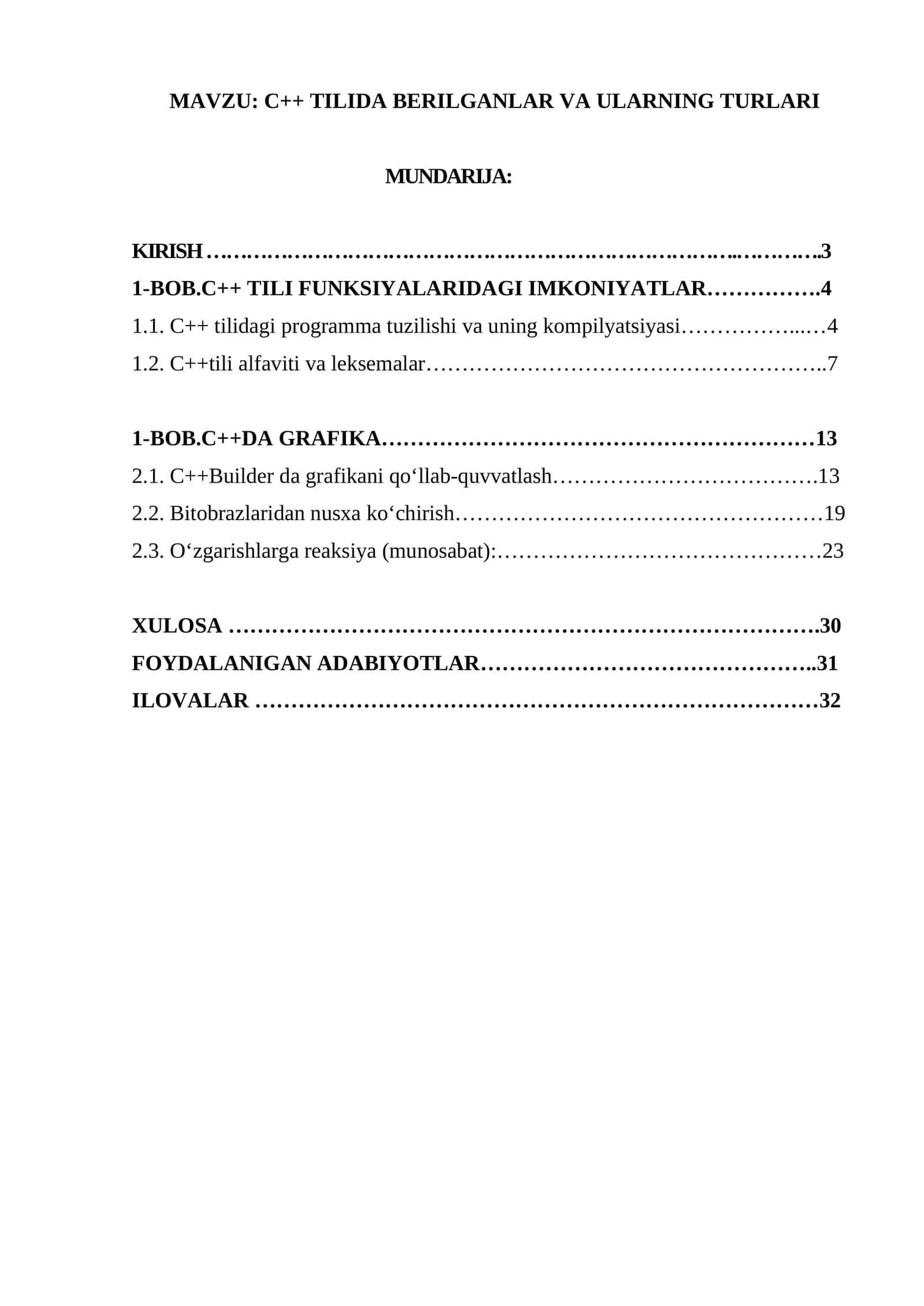 C++ TILIDA BERILGANLAR VA ULARNING TURLARI 1