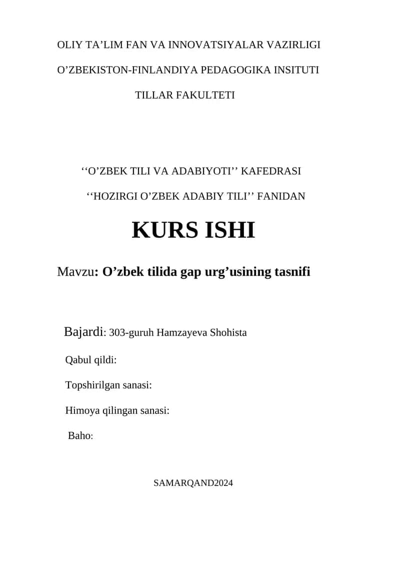 O'zbek tili va adabiyoti kurs ishi 1