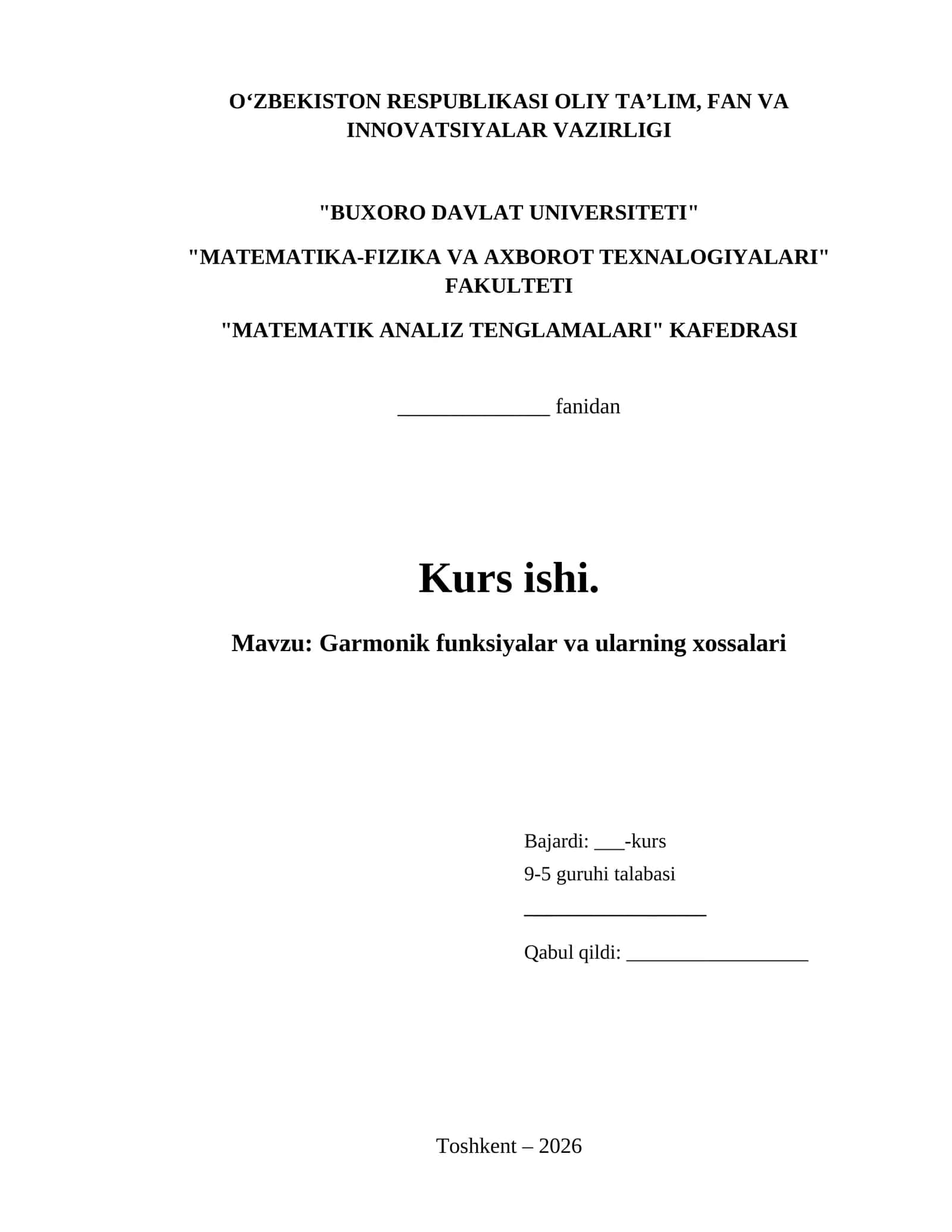Garmonik funksiyalar va ularning xossalari 1