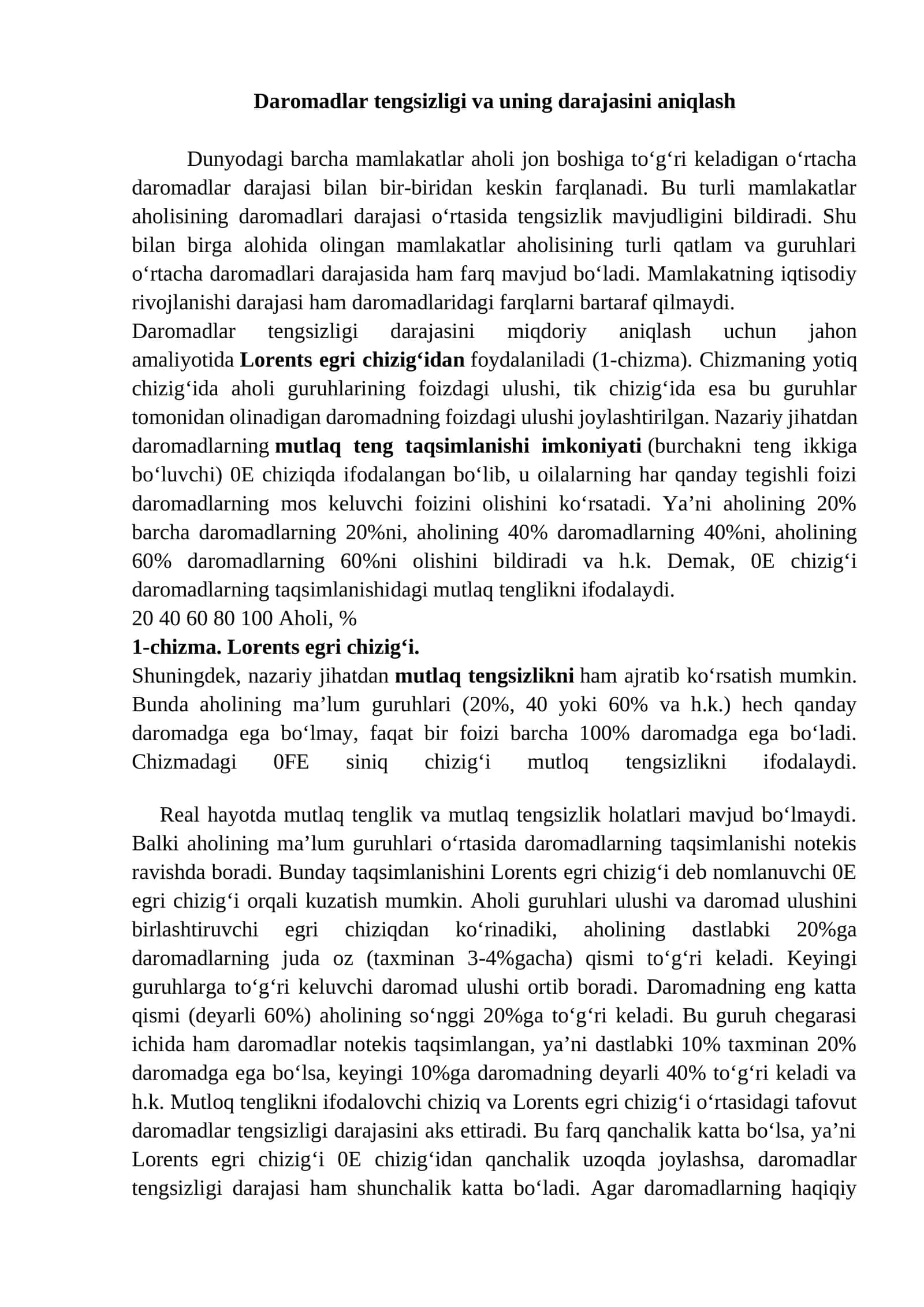 Daromadlar tengsizligi va uning darajasini aniqlash 1