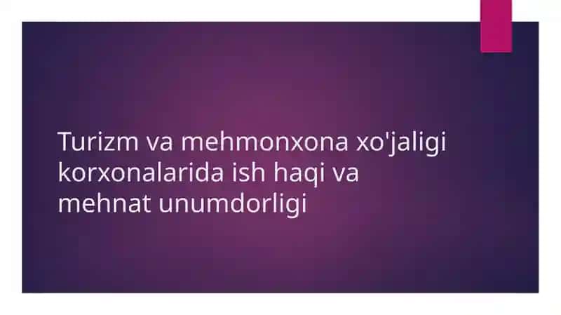 Turizm va mehmonxona xo'jaligi korxonalarida ish haqi va mehnat unumdorligi