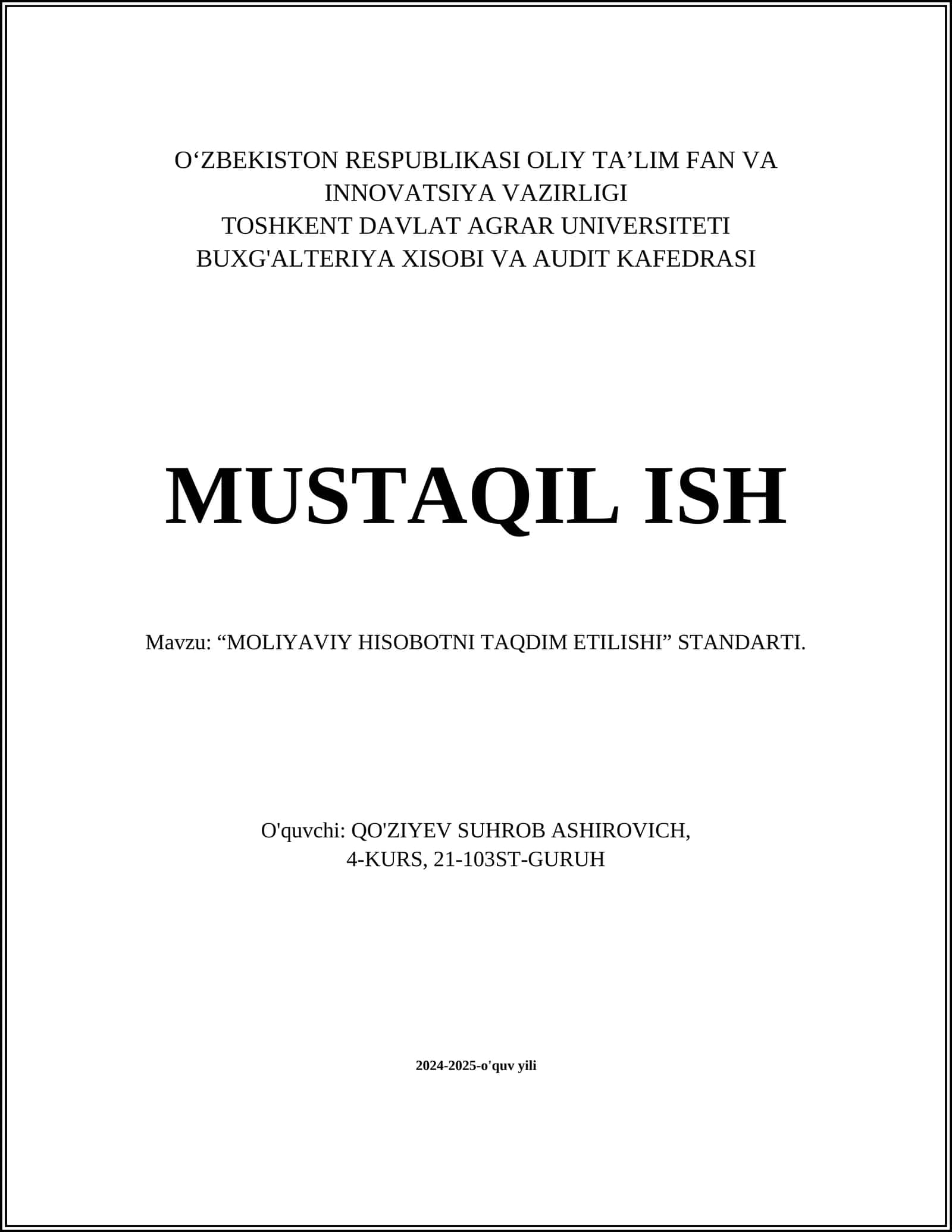 Moliyaviy Hisobotni Taqdim Etish Standarti 1