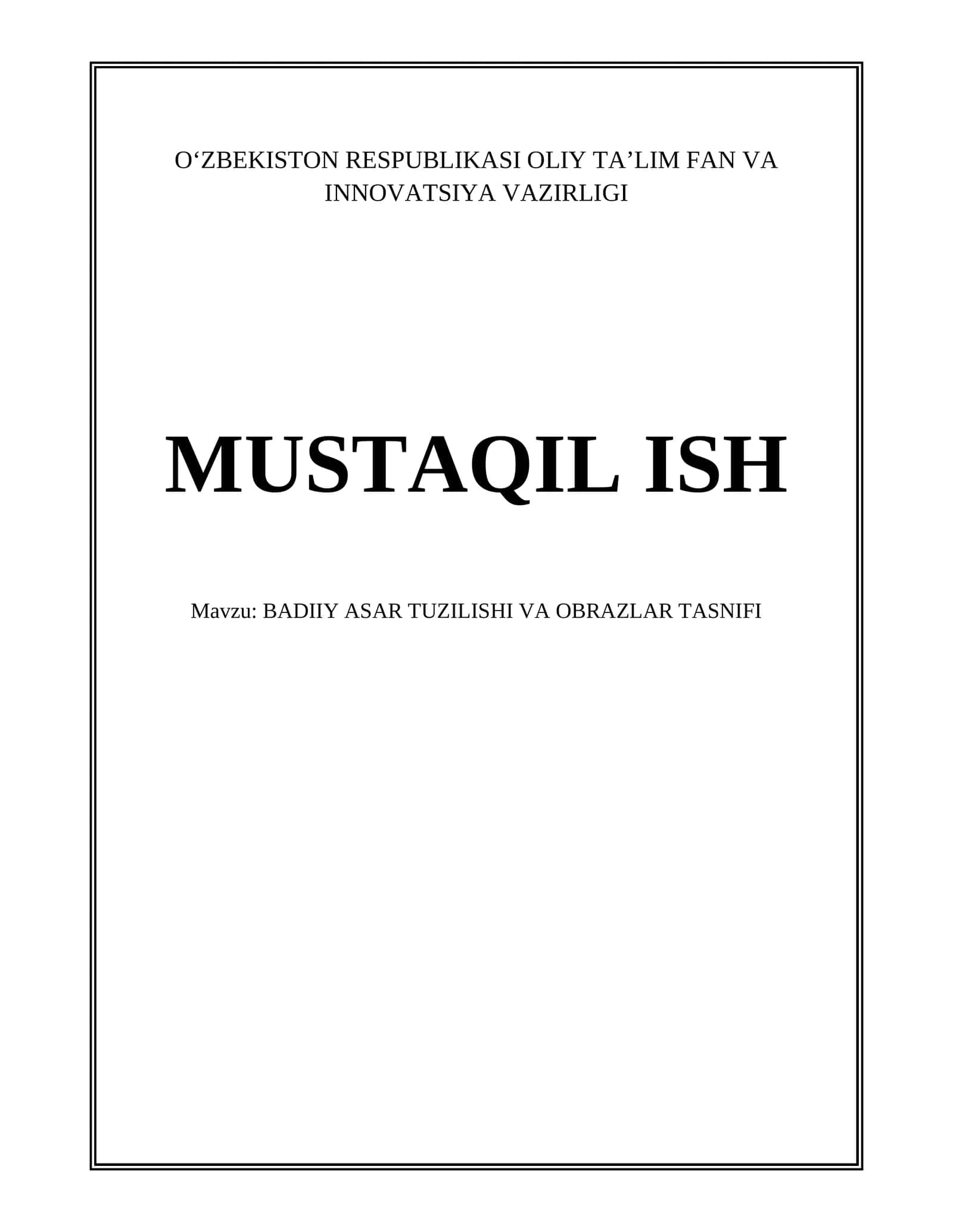 BADIIY ASAR TUZILISHI VA OBRAZLAR TASNIFI 1