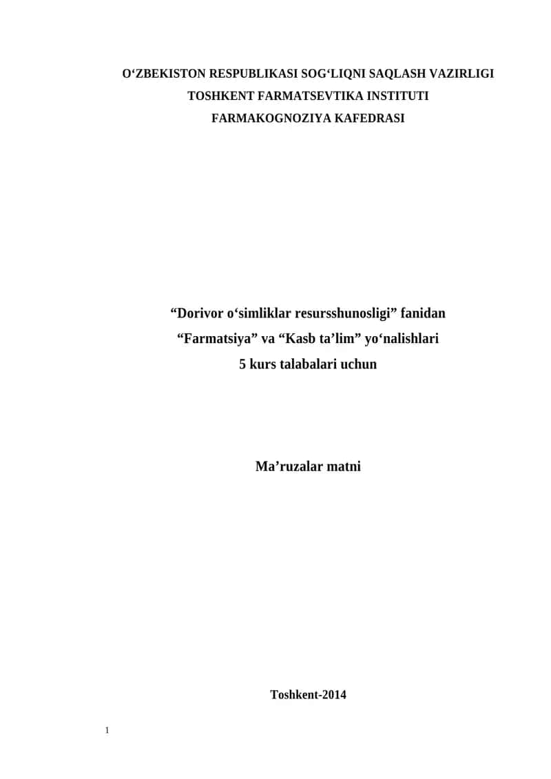 Dorivor o‘simliklar resursshunosligi 1