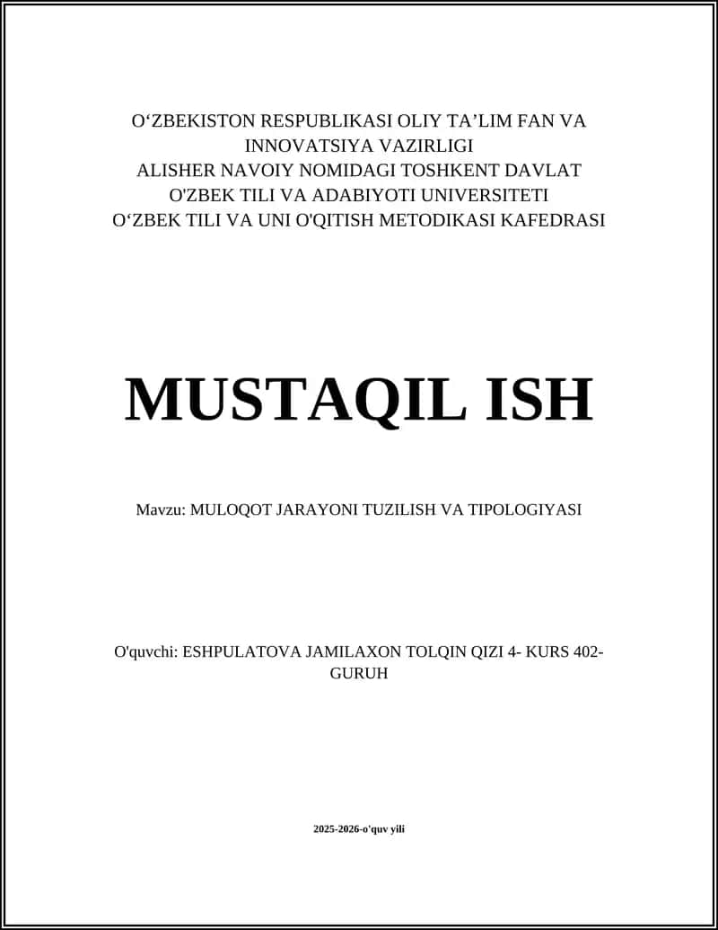 MULOQOT JARAYONI TUZILISH VA TIPOLOGIYASI 1