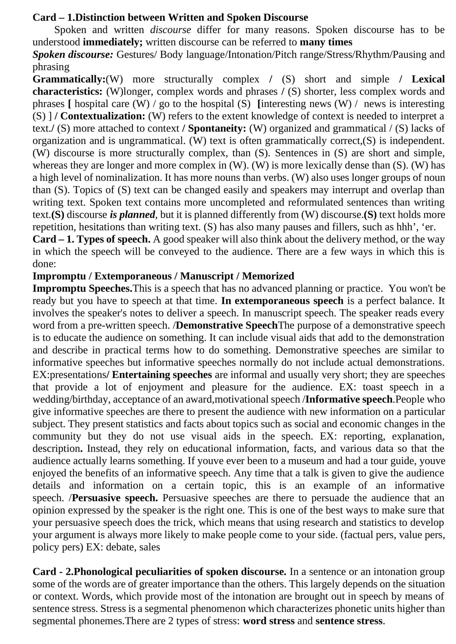 Distinction between Written and Spoken Discourse 1