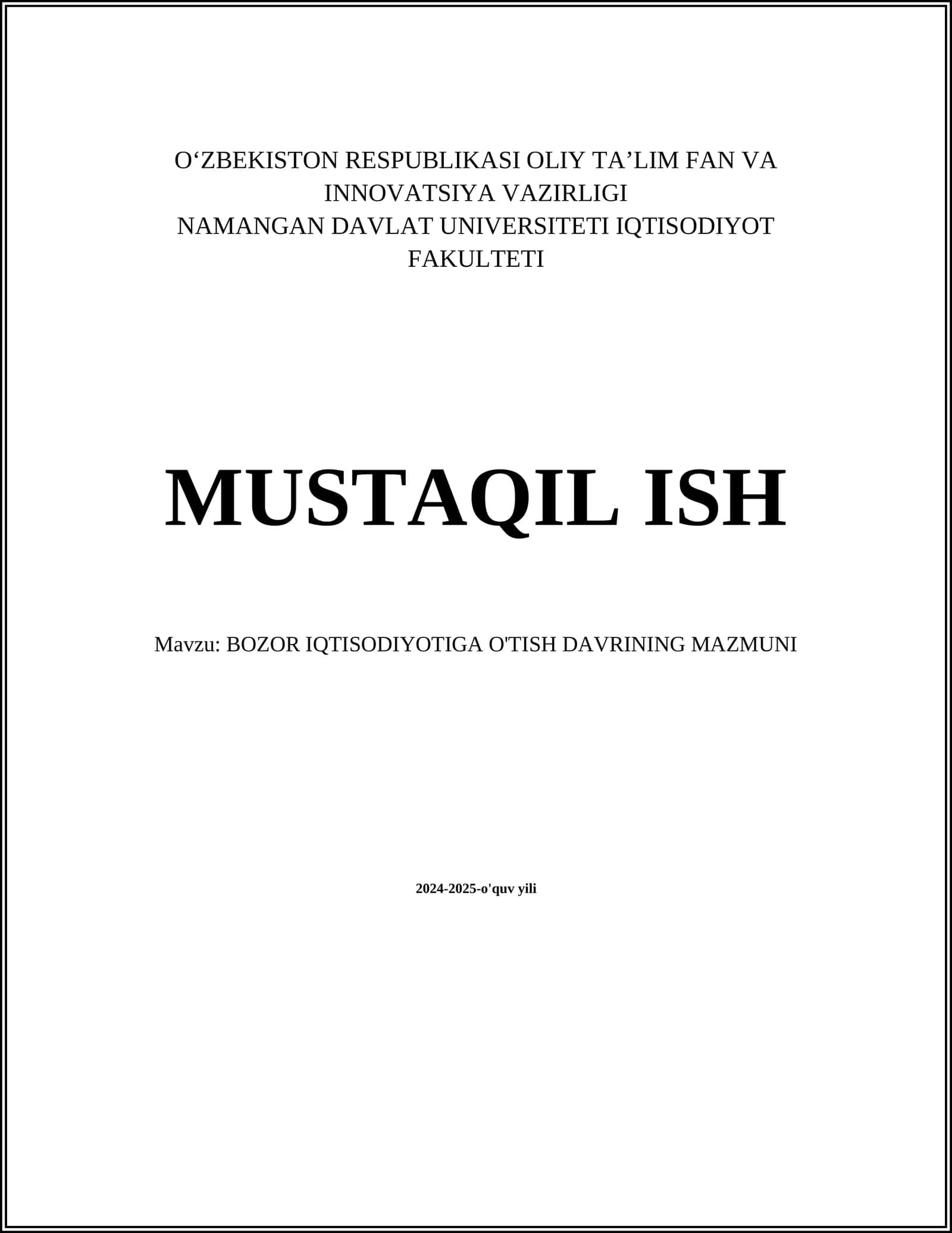 BOZOR IQTISODIYOTIGA O'TISH DAVRINING MAZMUNI 1