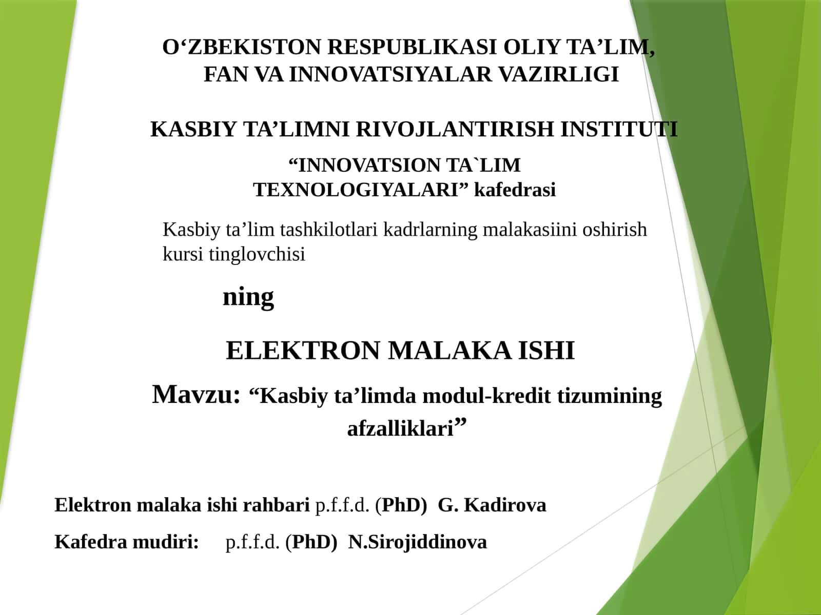 Kasbiy ta’limda modul-kredit tizumining afzalliklari 1