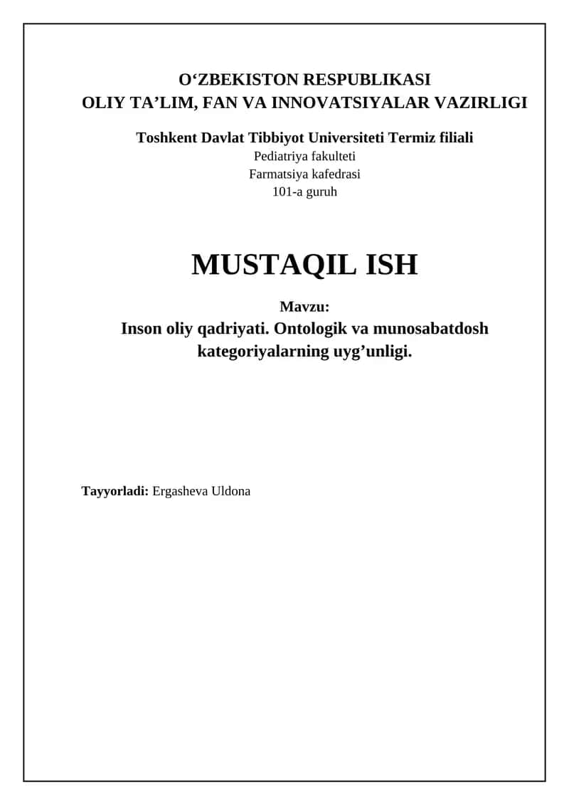 Inson - Oliy Qadriyat Ontologiyasi 1