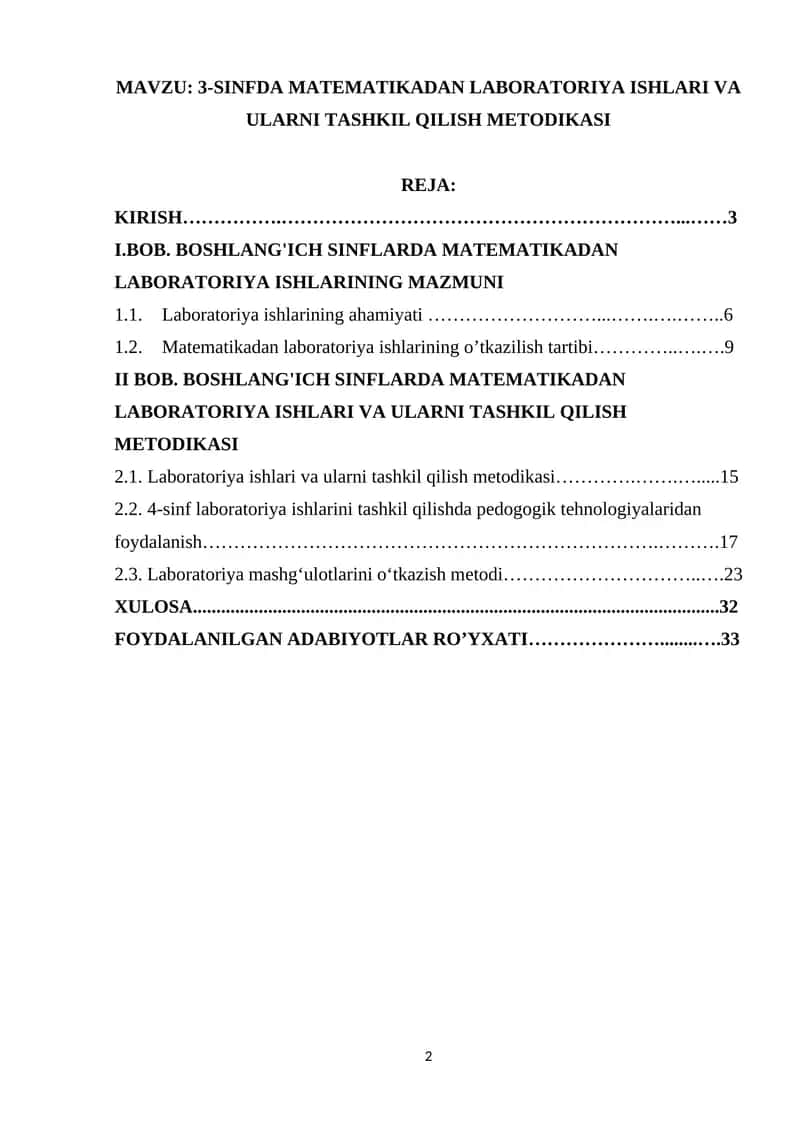 3-SINFDA MATEMATIKADAN LABORATORIYA ISHLARI VA ULARNI TASHKIL QILISH METODIKASI 1