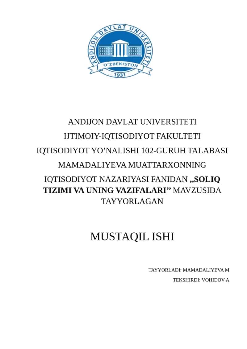Soliq Tizimi va Uning Vazifalari 1