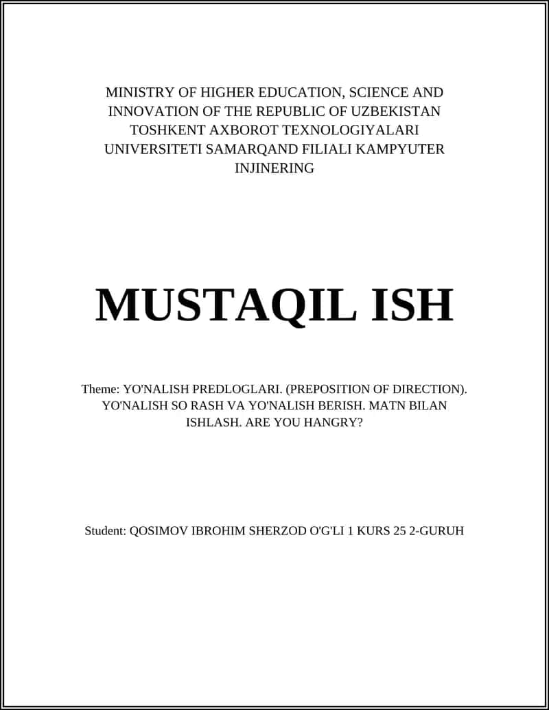 YO'NALISH PREDLOGLARI (PREPOSITION OF DIRECTION) 1