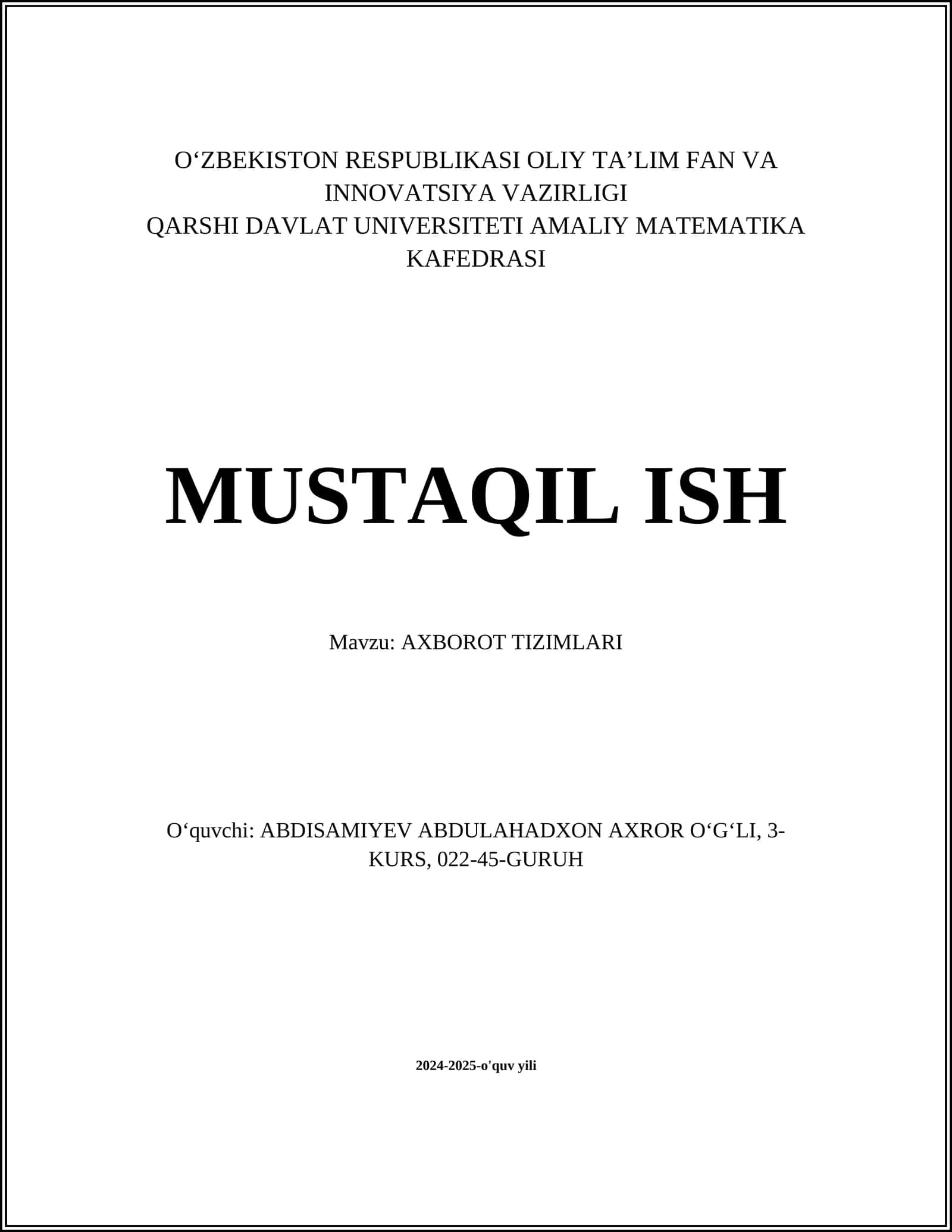 Axborot Tizimlari 1