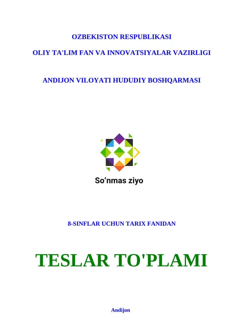 8-SINFLAR UCHUN TARIX FANIDAN TESLAR TO'PLAMI 1