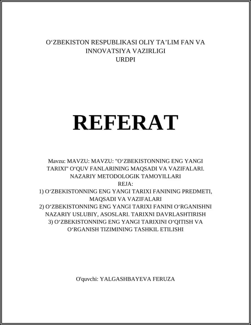 O‘ZBEKISTONNING ENG YANGI TARIXI 1