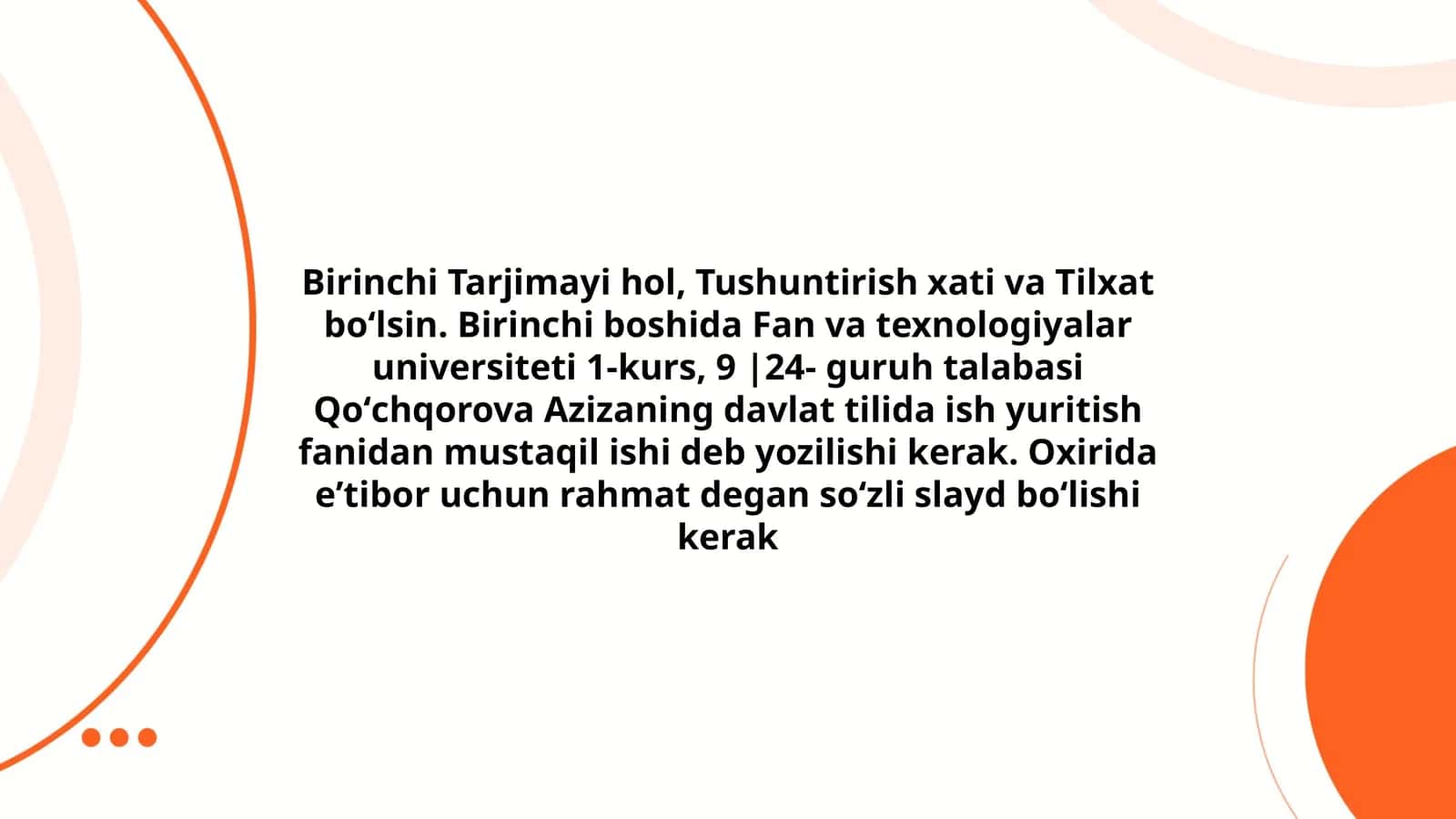 Qoʻchqorova Azizaning davlat tilida ish yuritish fanidan mustaqil ishi 1
