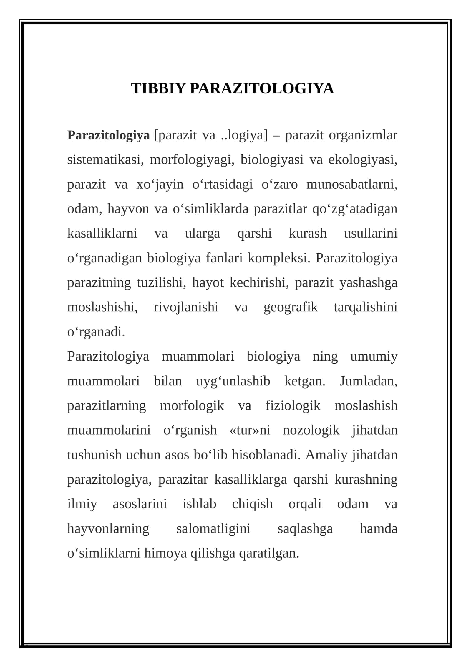 TIBBIY PARAZITOLOGIYA 1