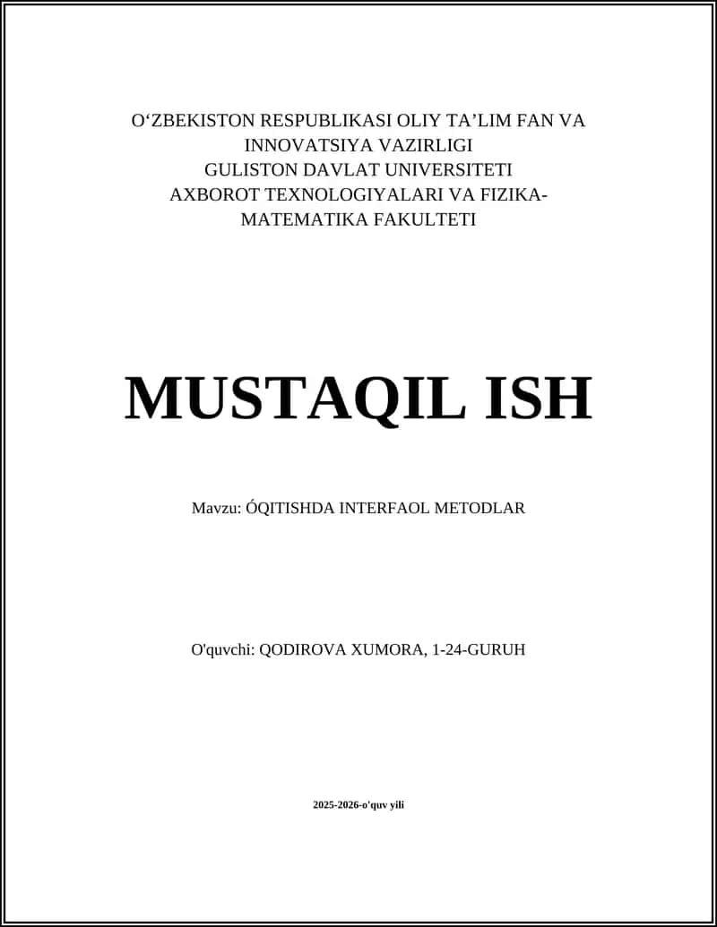 ÓQITISHDA INTERFAOL METODLAR 1