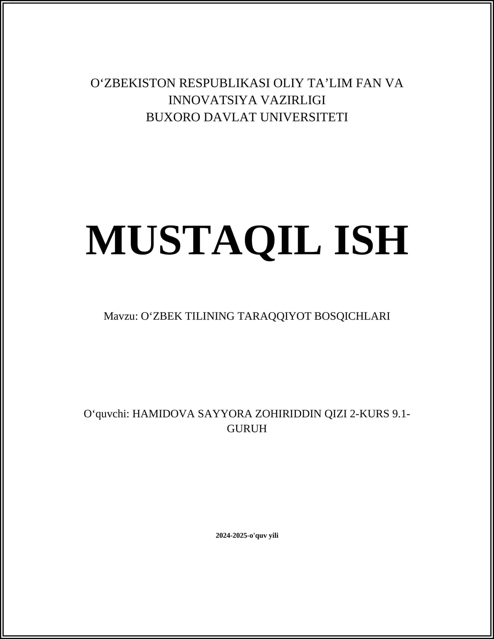 Oʻzbek Tilining Taraqqiyot Bosqichlari 1
