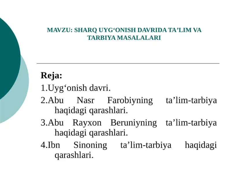 SHARQ UYG‘ONISH DAVRIDA TA’LIM VA TARBIYA MASALALARI 1