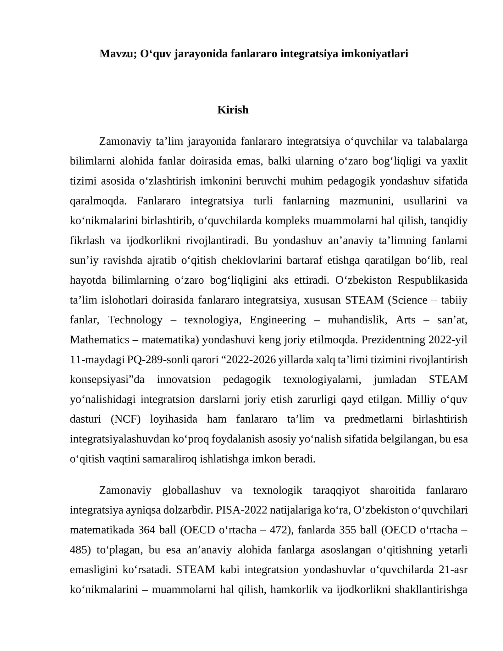 O‘quv jarayonida fanlararo integratsiya imkoniyatlari 1