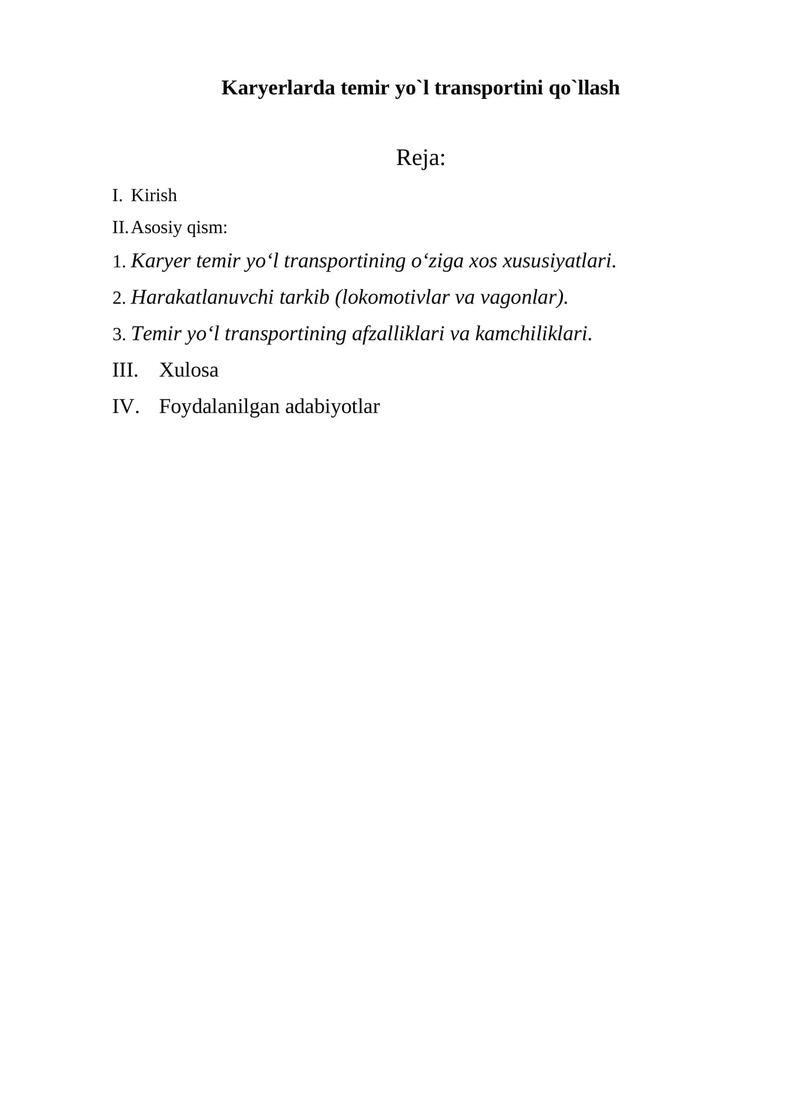 Karyerlarda temir yo`l transportini qo`llash 1