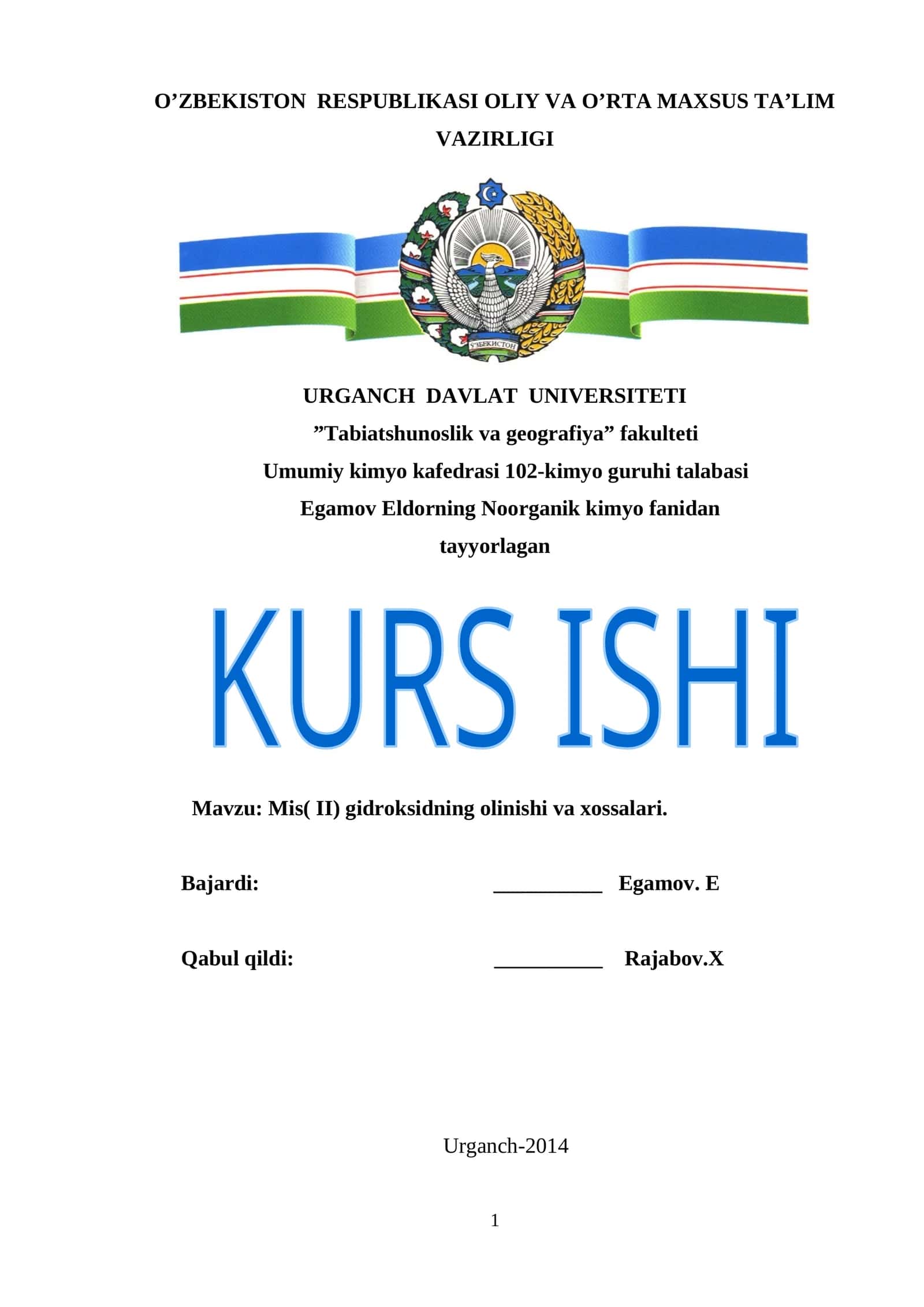 Mis(II) gidroksidning olinishi va xossalari 1