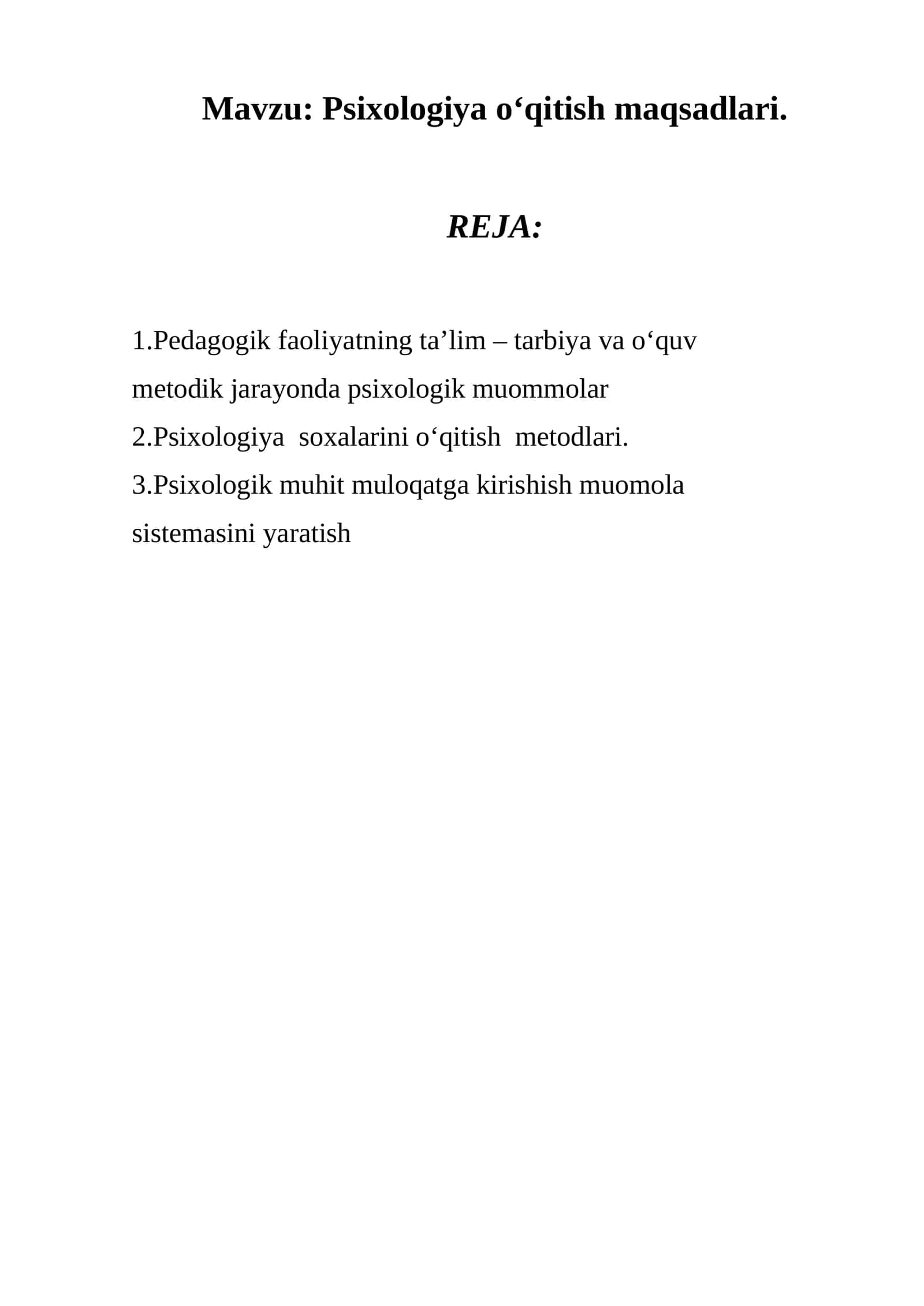 Psixologiya o‘qitish maqsadlari 1
