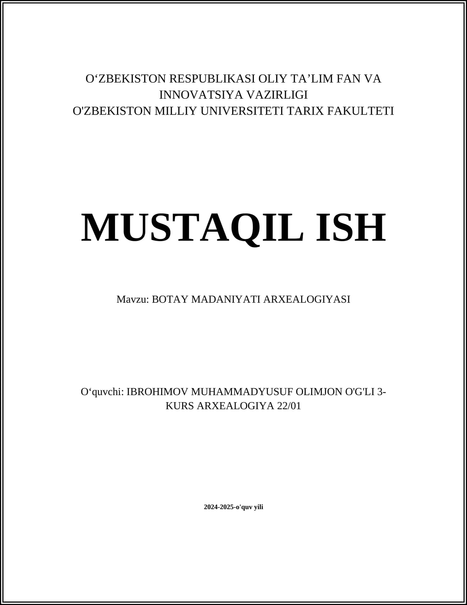 BOTAY MADANIYATI ARXEALOGIYASI 1