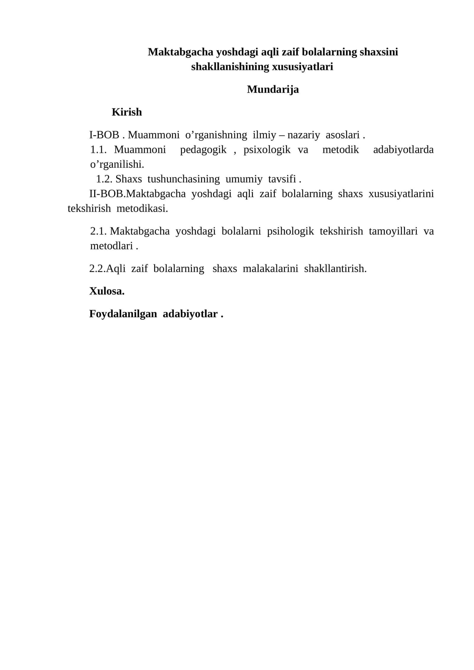Maktabgacha yoshdagi aqli zaif bolalarning shaxsini shakllanishining xususiyatlari 1