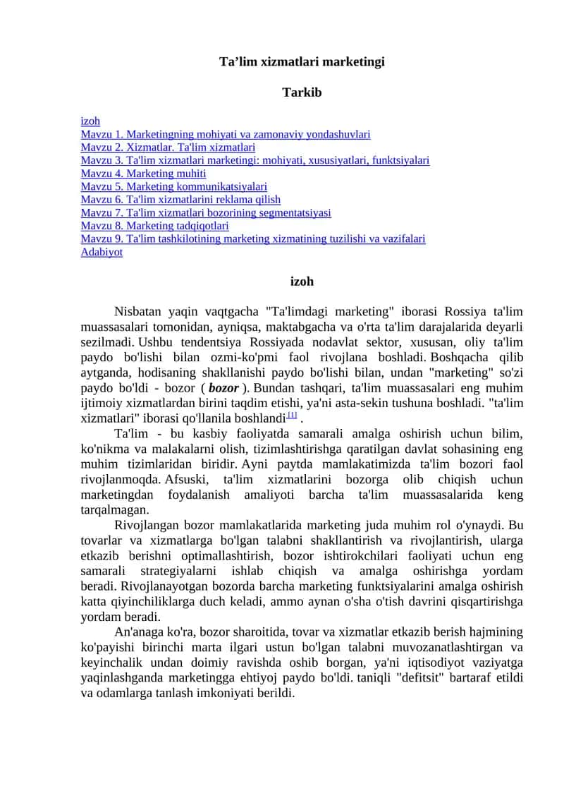 Ta’lim xizmatlari marketingi 1
