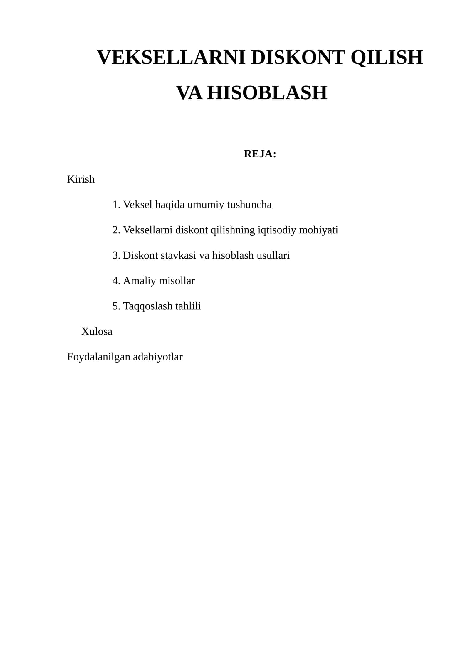 VEKSELLARNI DISKONT QILISH VA HISOBLASH 1