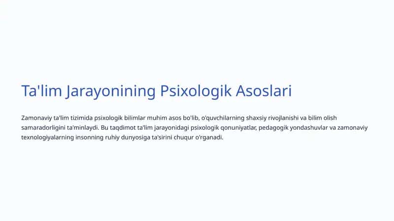 Ta'lim Jarayonining Psixologik Asoslari 1