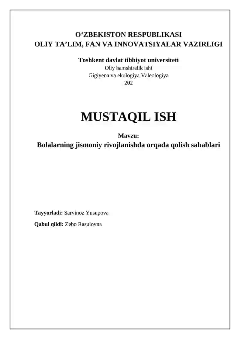 Bolalarning jismoniy rivojlanishda orqada qolish sabablari
