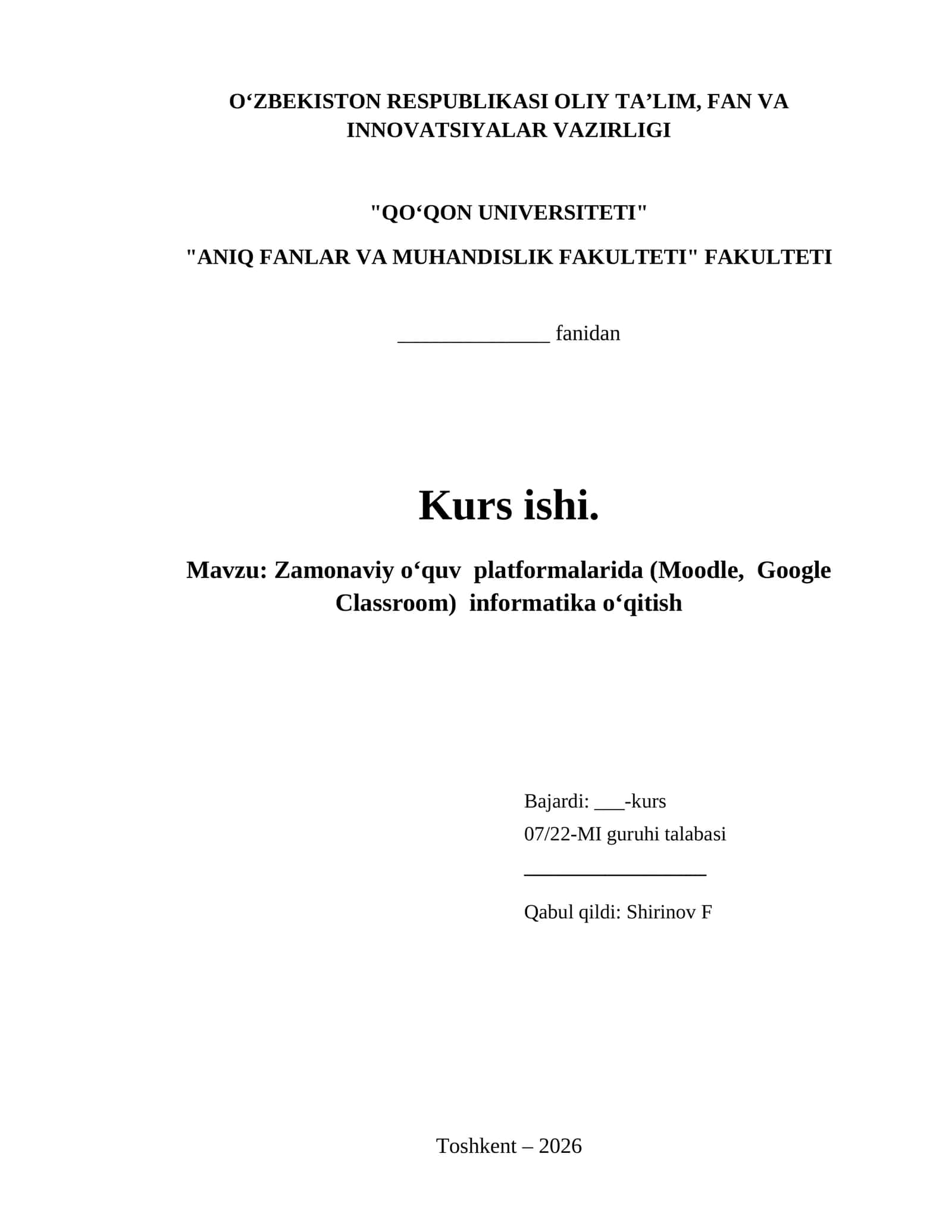 Zamonaviy o‘quv  platformalarida (Moodle,  Google Classroom)  informatika o‘qitish 1