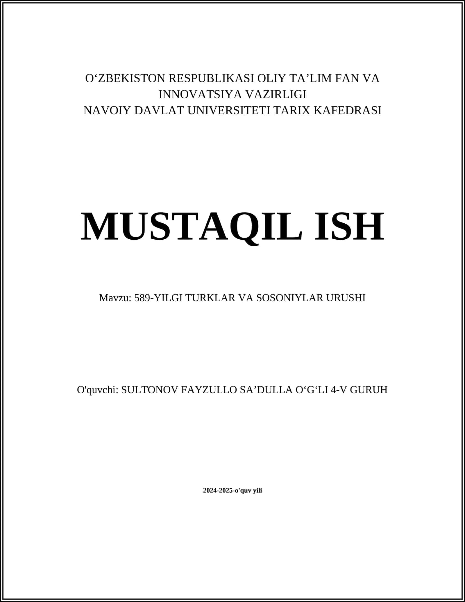 589-YILGI TURKLAR VA SOSONIYLAR URUSHI 1