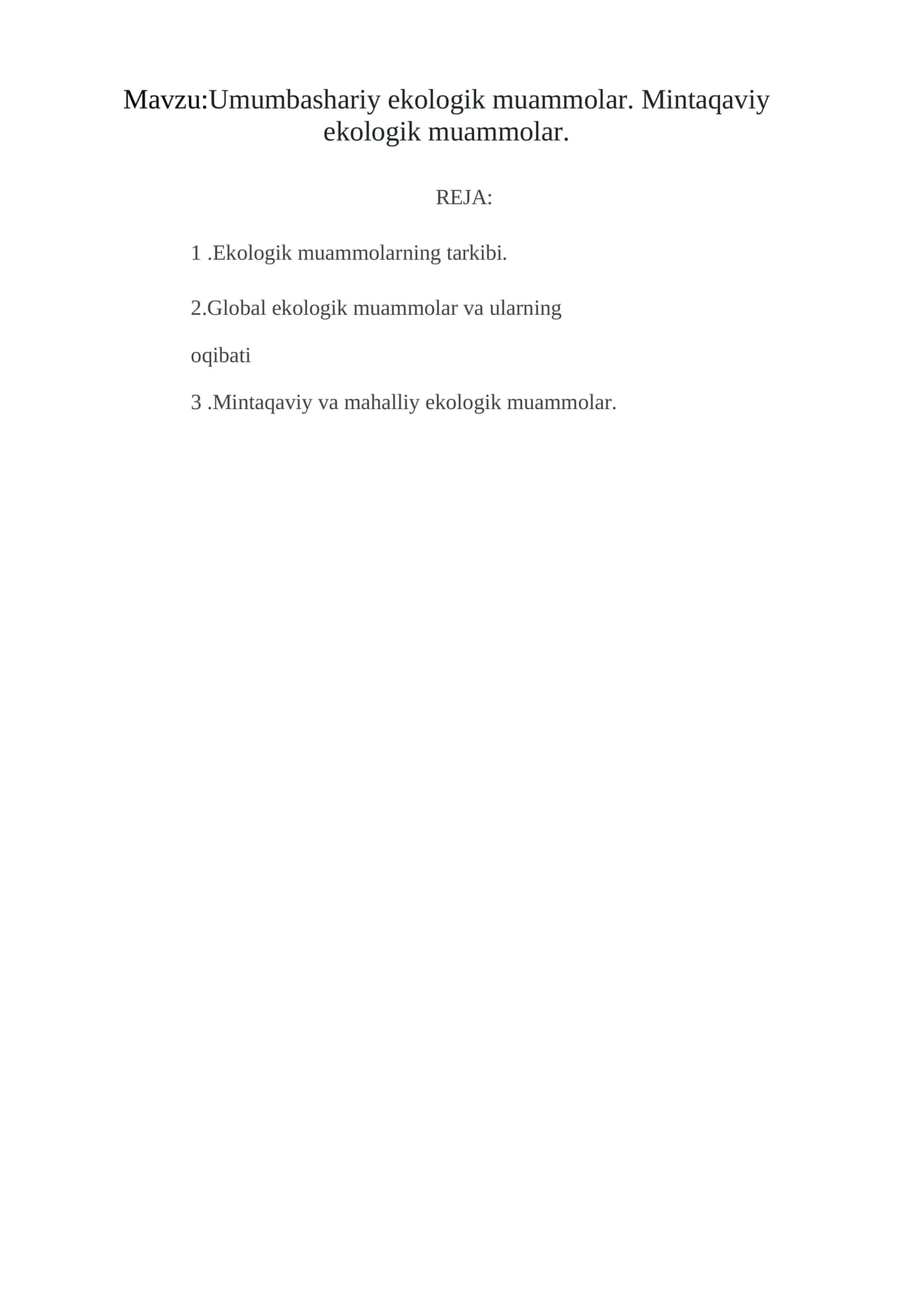 Umumbashariy ekologik muammolar 1