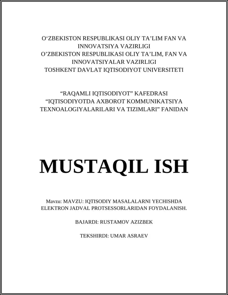 Elektron jadval protsessorlari 1