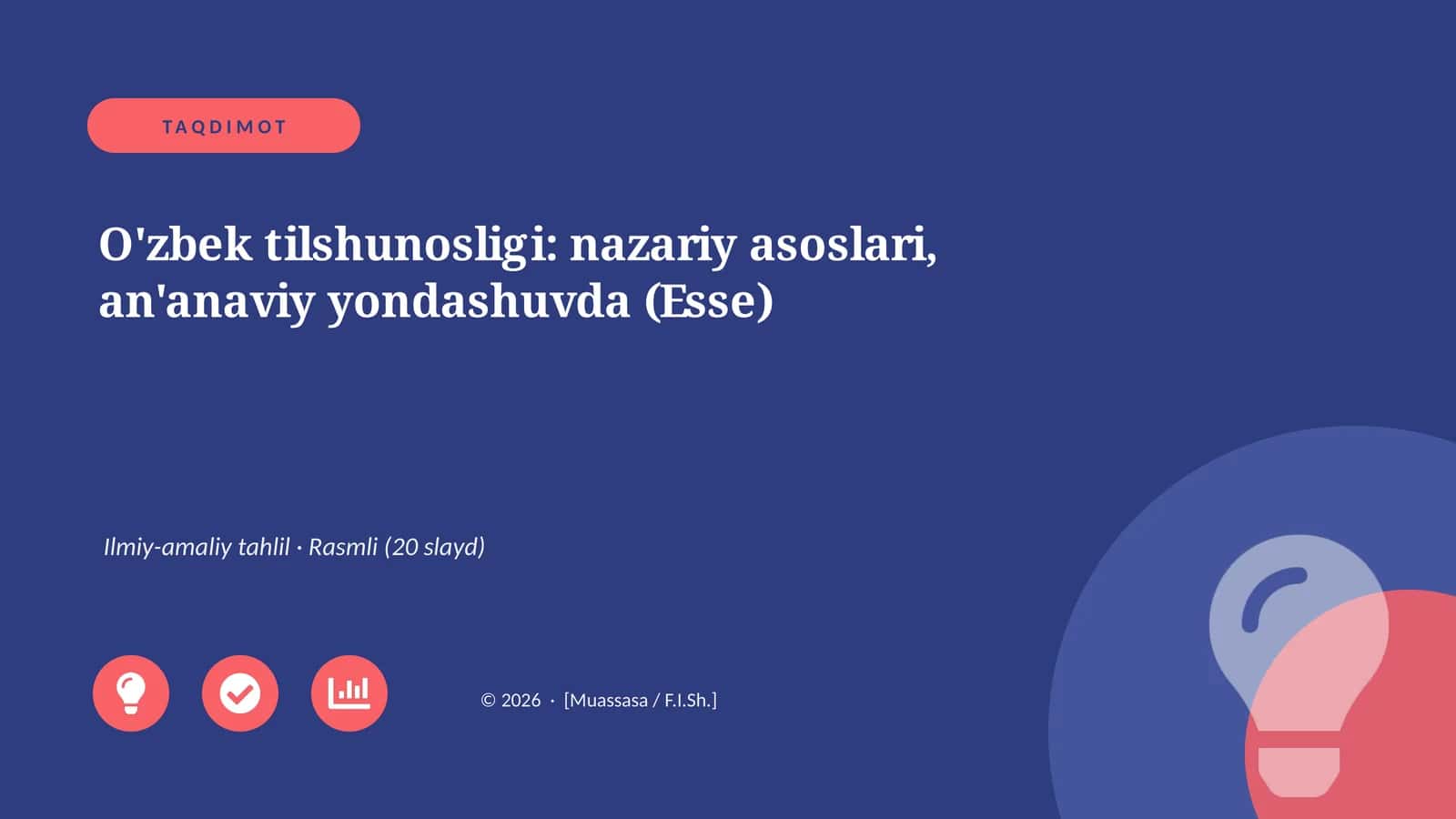 O'zbek tilshunosligi: nazariy asoslari, an'anaviy yondashuvda (Esse) 1