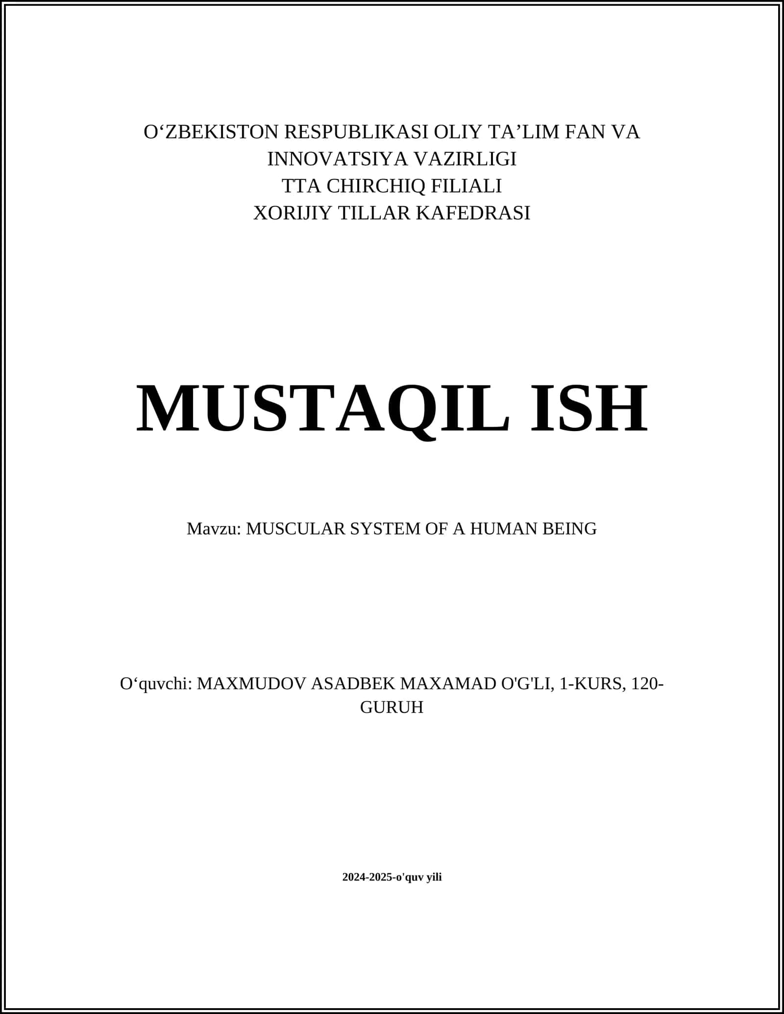 MUSCULAR SYSTEM OF A HUMAN BEING 1