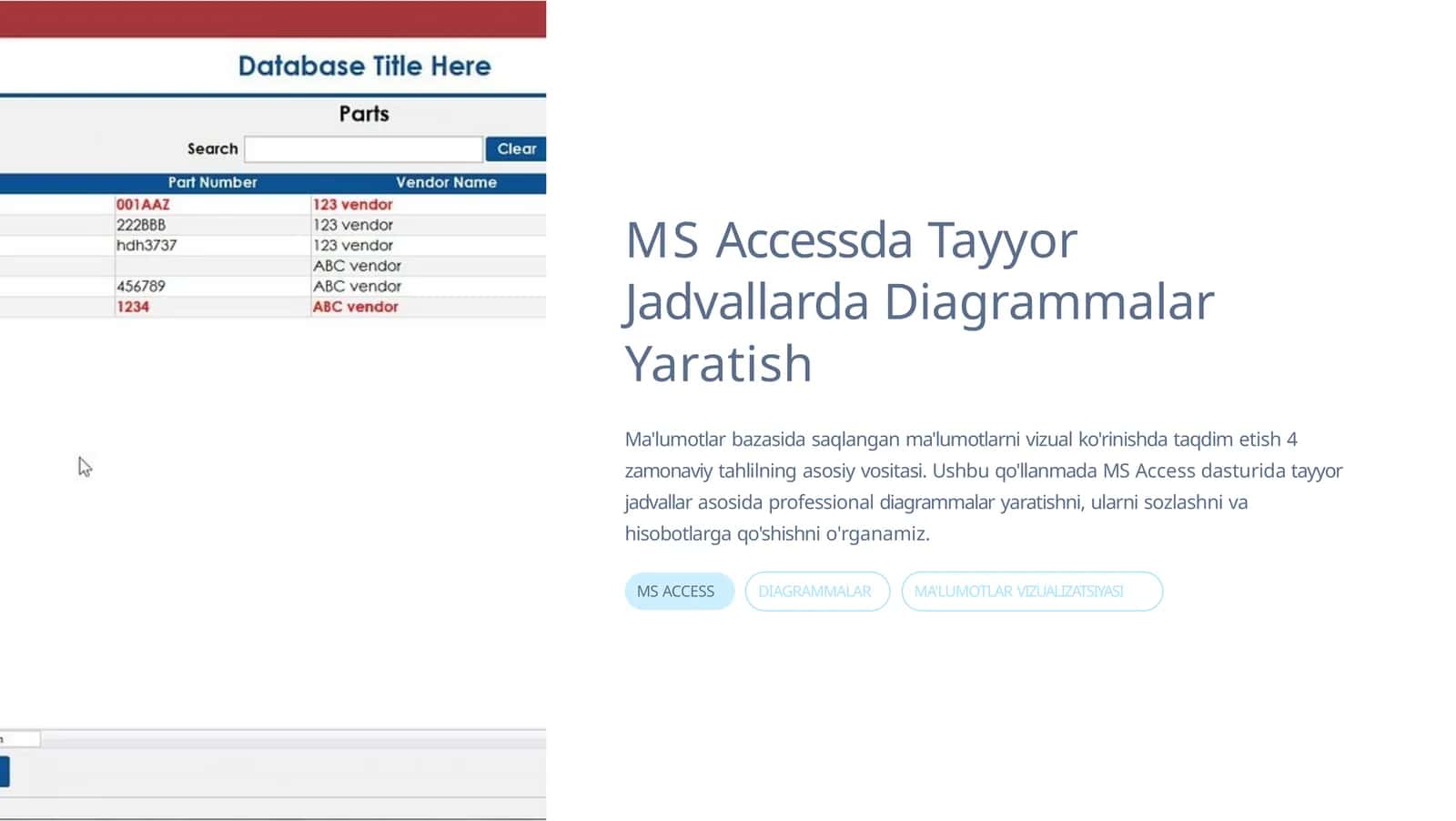 MSAccessda Tayyor Jadvallarda Diagrammalar Yaratish 1