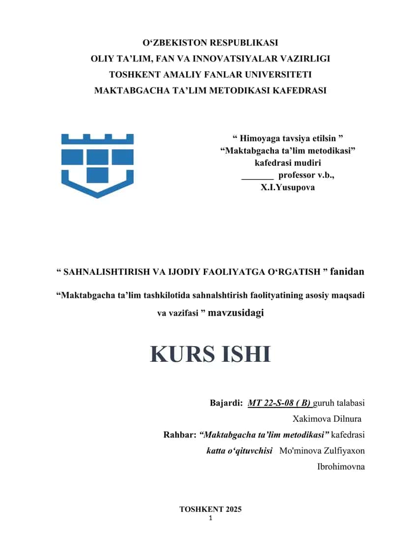 Maktabgacha ta’lim tashkilotida sahnalshtirish faolityatining asosiy maqsadi va vazifasi 1