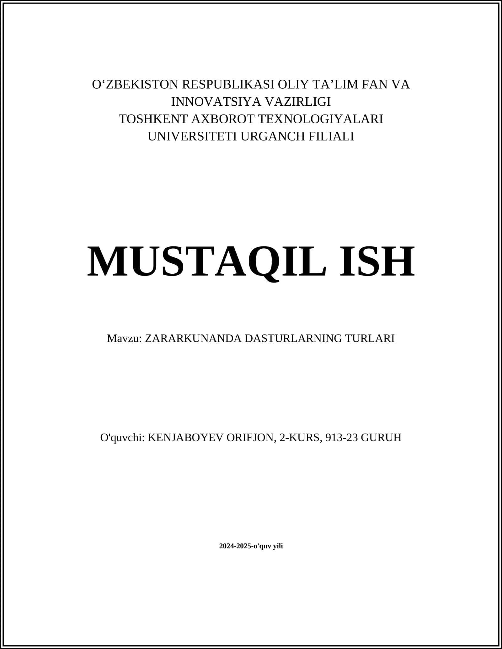 ZARARKUNANDA DASTURLARNING TURLARI 1