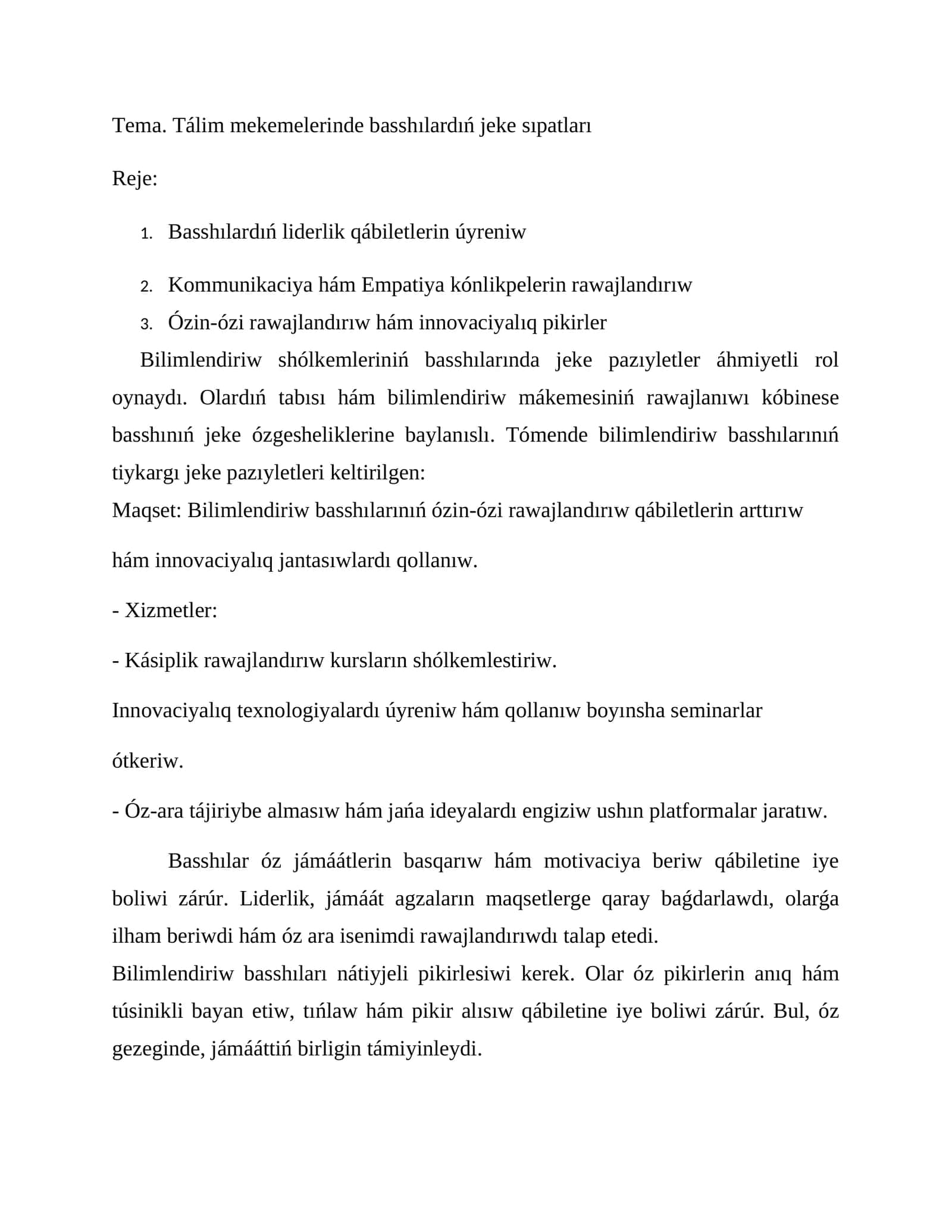 Tálim mekemelerinde basshılardıń jeke sıpatları 1