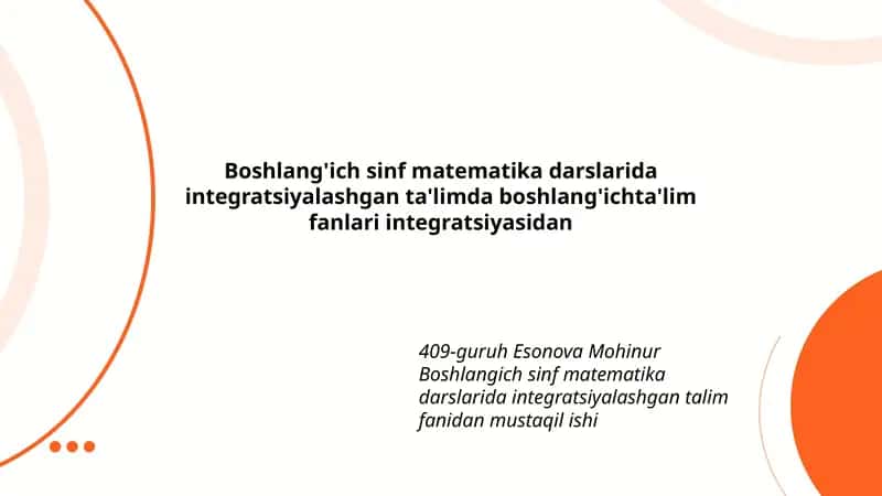 Boshlang'ich sinf matematika darslarida integratsiyalashgan ta'lim 1