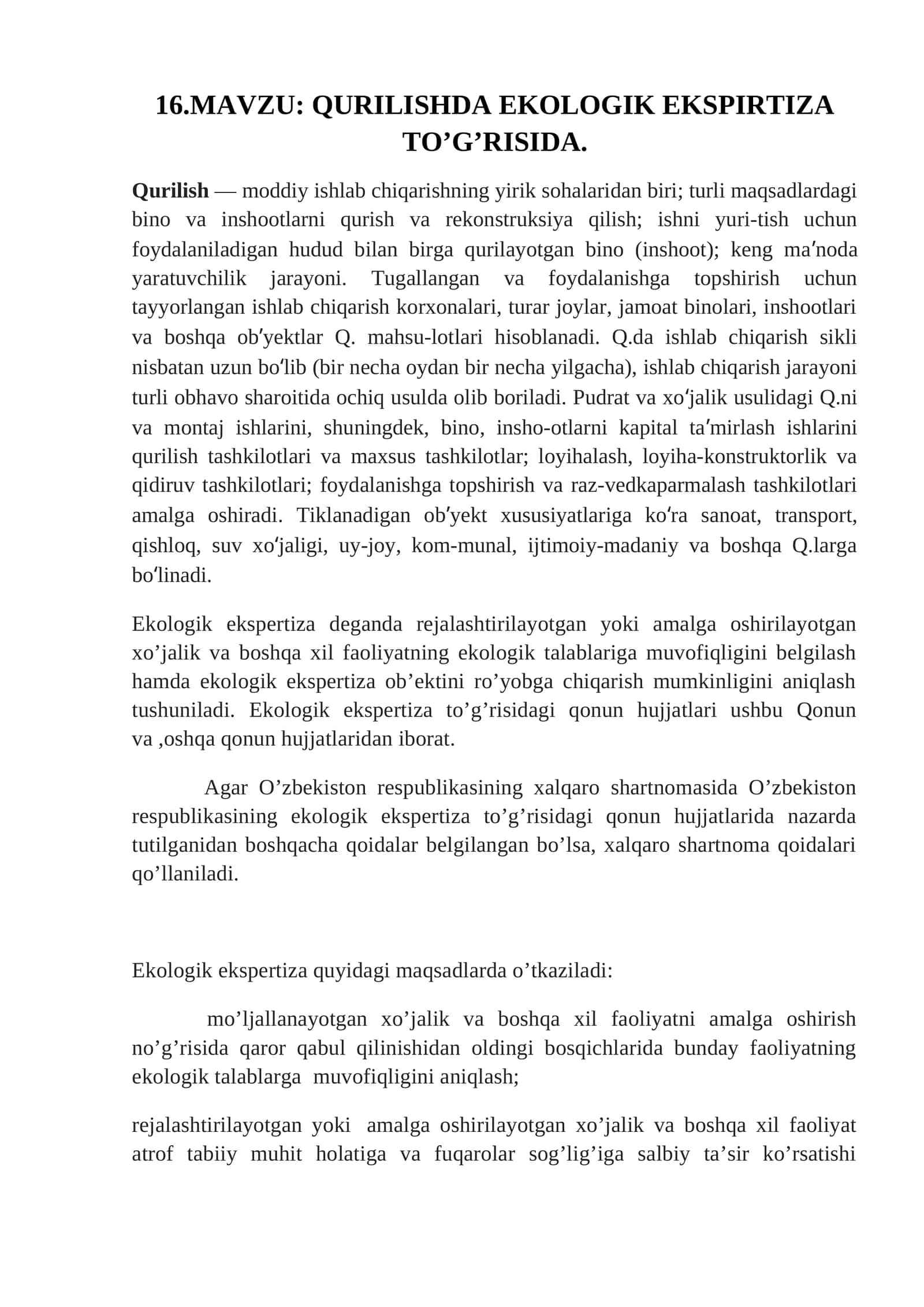 QURILISHDA EKOLOGIK EKSPIRTIZA TO’G’RISIDA 1