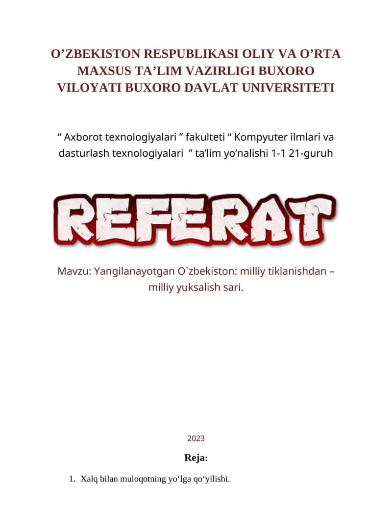 Yangilanayotgan O`zbekiston: milliy tiklanishdan – milliy yuksalish sari 1