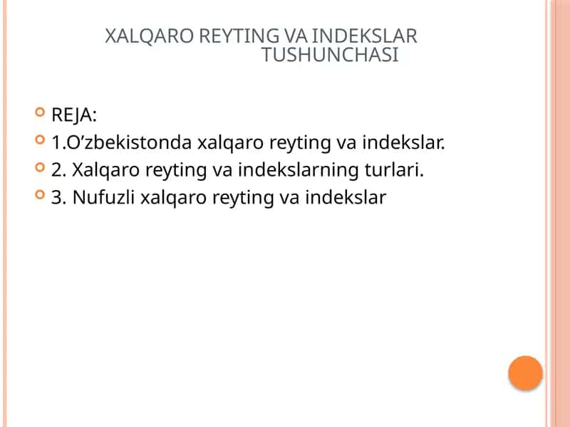 XALQARO REYTING VA INDEKSLAR TUSHUNCHASI 1