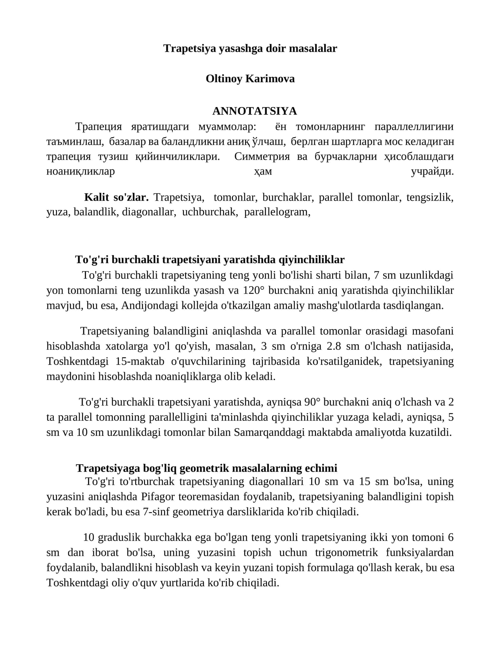 Trapetsiya yasashga doir masalalar 1