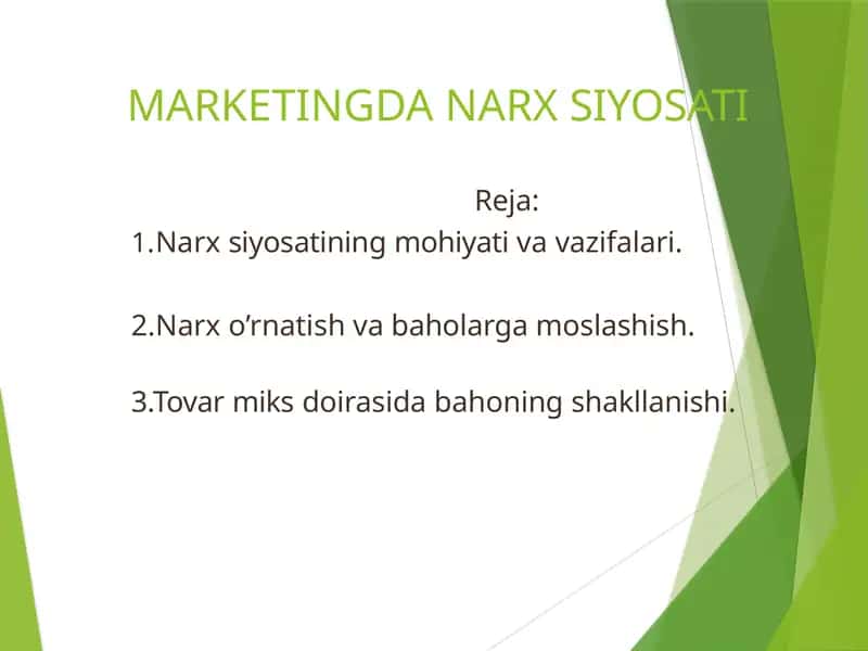 MARKETINGDA NARX SIYOSATI 1